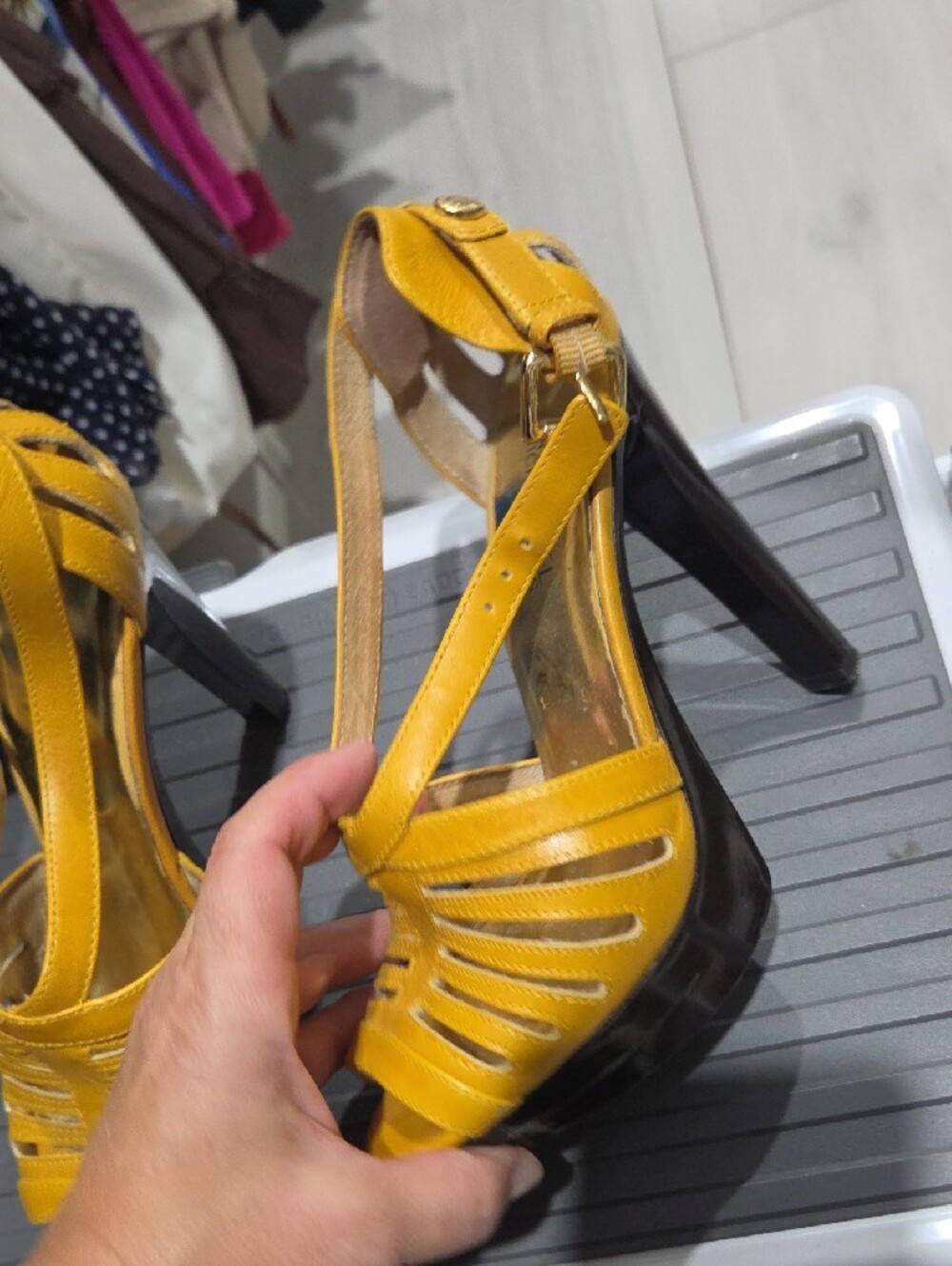 Michael Kors Yellow Strappy Peep-Toe Heels - Picture 5 of 6